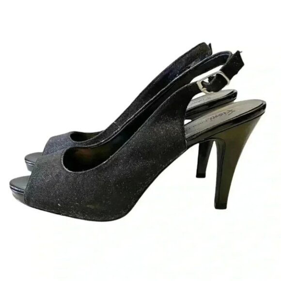 Fioni Night Slingback High Heel Evening Sandals Peep Toe Black Size 8 - Picture 1 of 16
